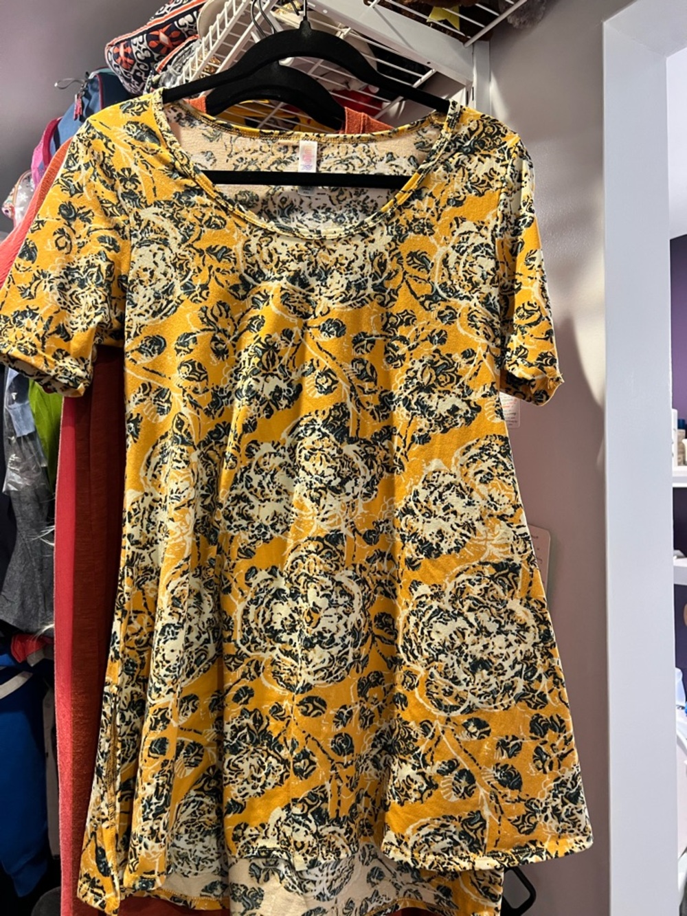 Yellow Floral Short-Sleeve extra long tee shirt. NEVER WORN
